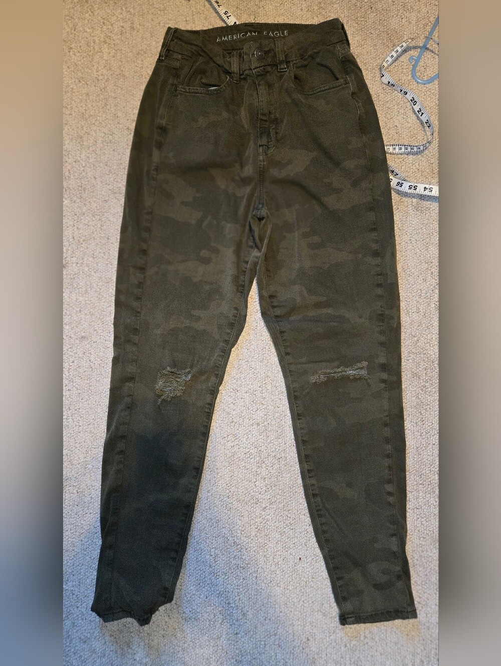 American Eagle Outfitters Olive Camo Distressed Jeggings